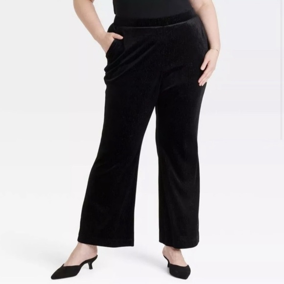 Ava & Viv Women's Black Velvet Metallic Pinstripe Pull On Pants Size 2X NEW - Picture 1 of 9